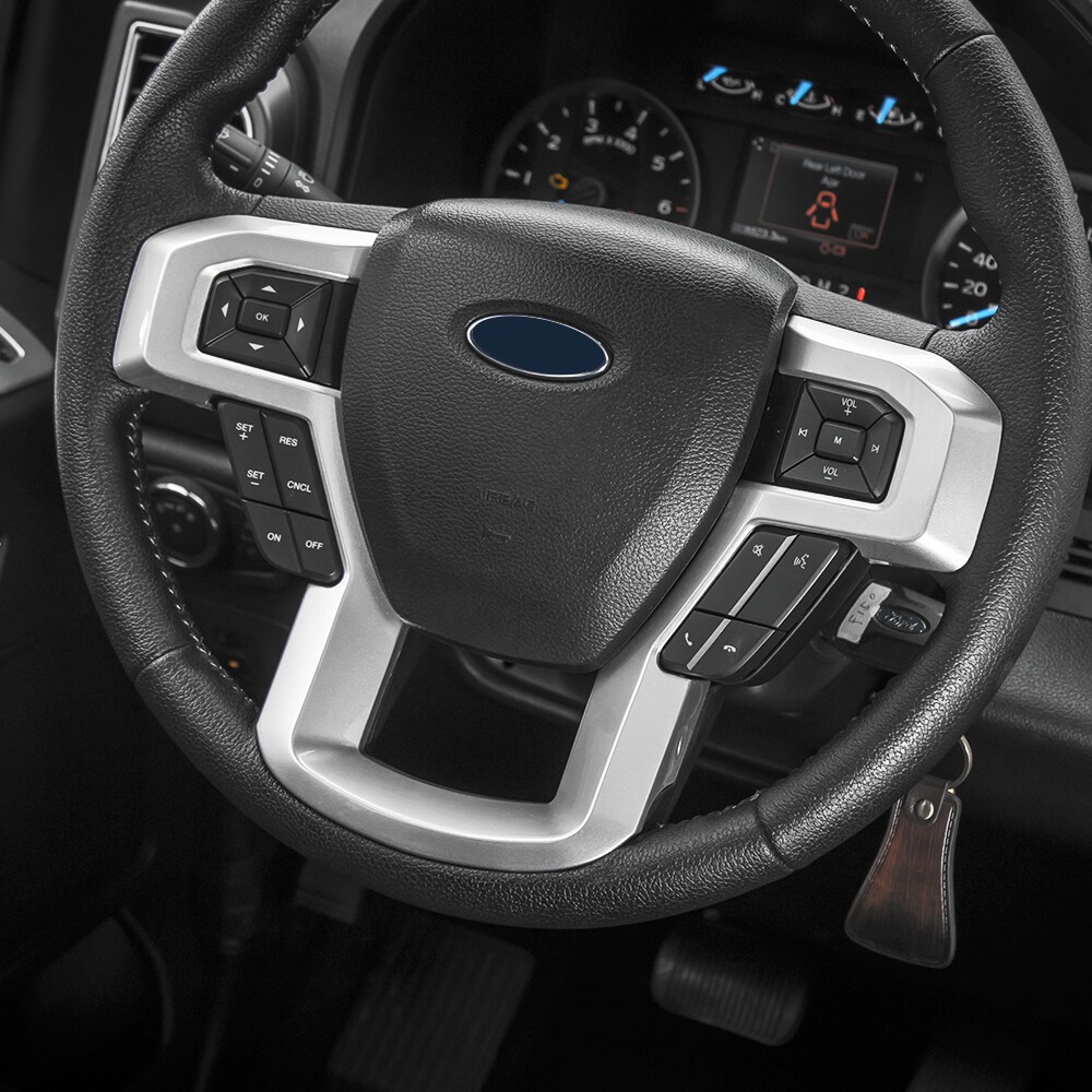 ✅ For Ford F150 F-150 2015-2020 Silver Steering Wheel Cover Trim Interior Molded