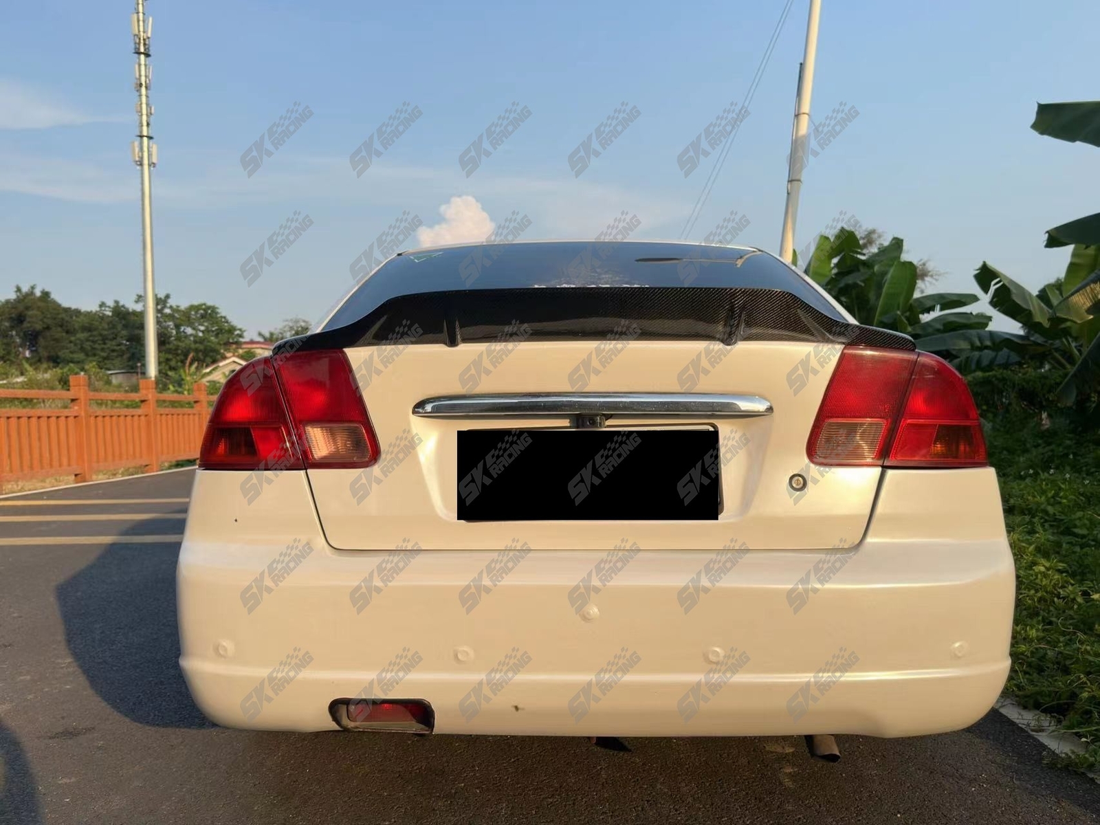For 2001-2005 Honda Civic Sedan Carbon Fiber/Glossy Black Rear Spoiler Wing