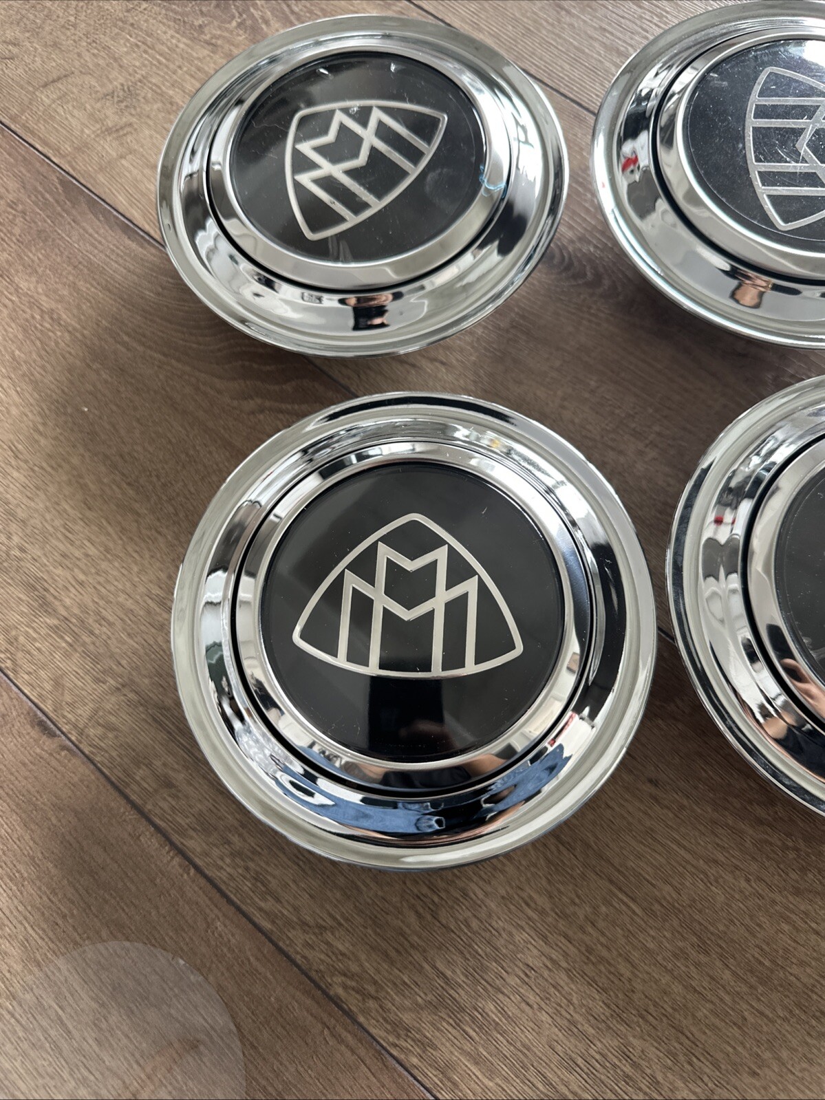 4pcs Mercedes Benz Maybach Silver Chrome Spin Floating Center Caps 145mm Spin