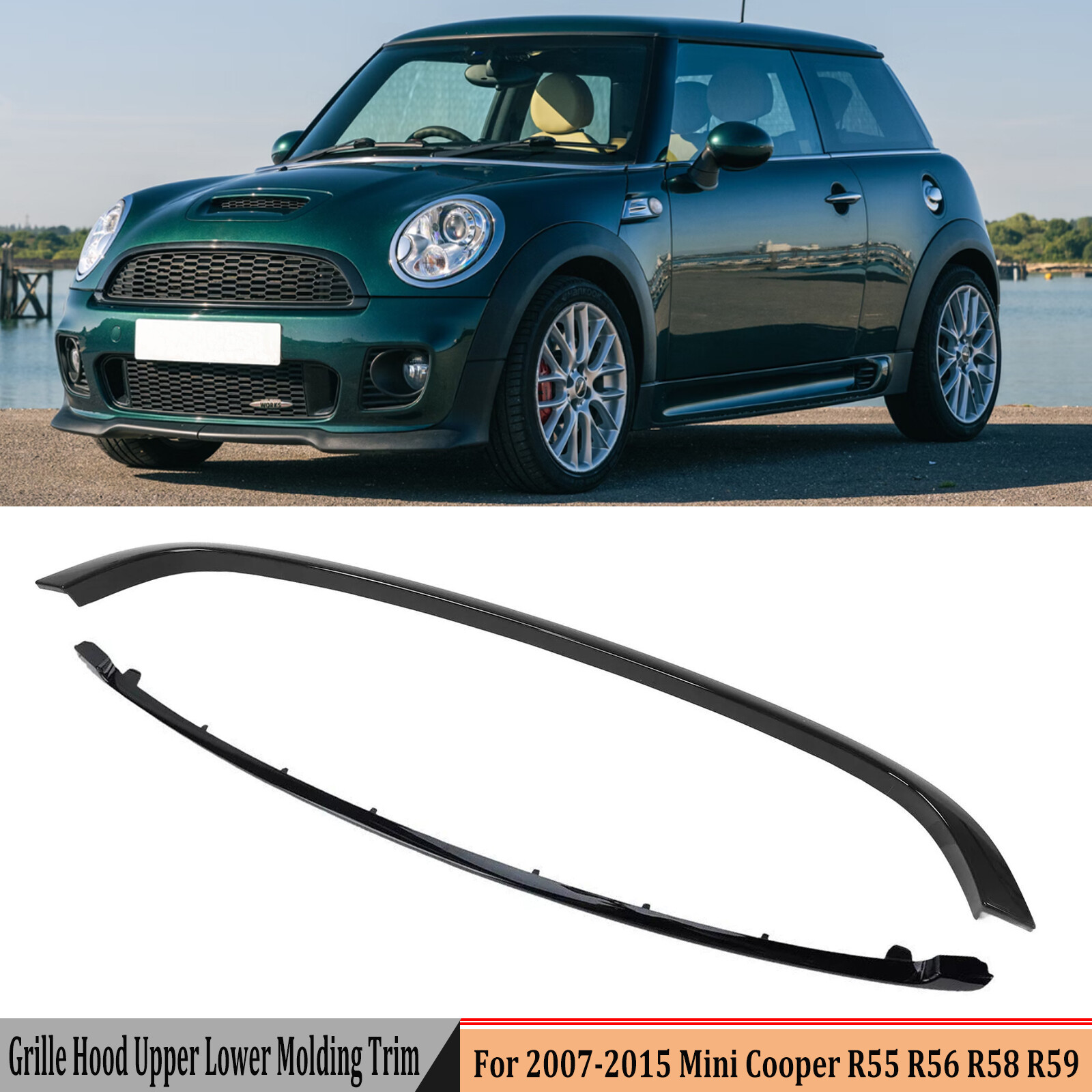 For Mini Cooper R55 R56 R57 2007-2015 Upper+Lower Grille Hood Molding Trim Set