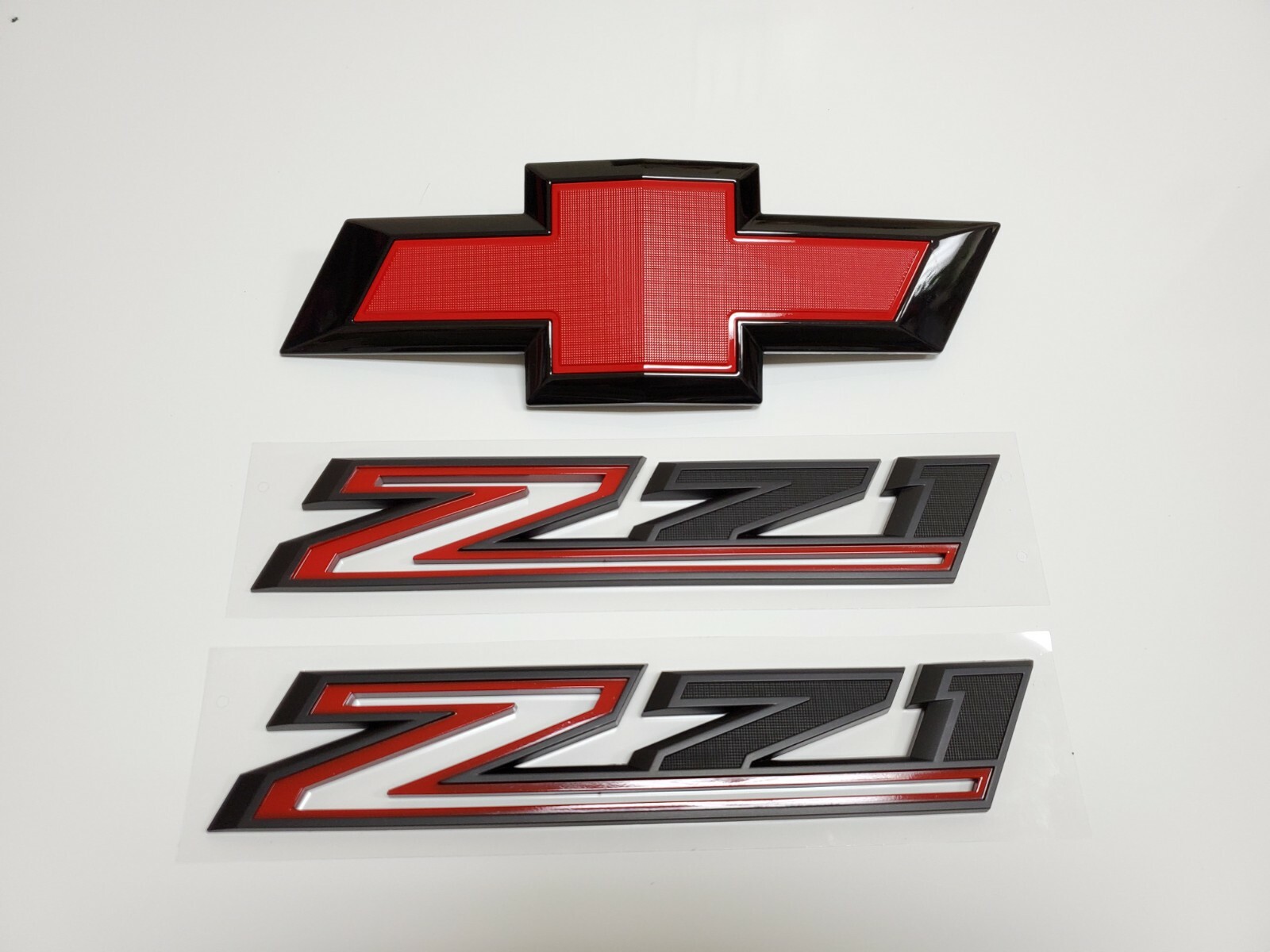 3PCS 2019-2021 Silverado 1500 Bowtie Front Grille Fender Z71 Emblems Black Red