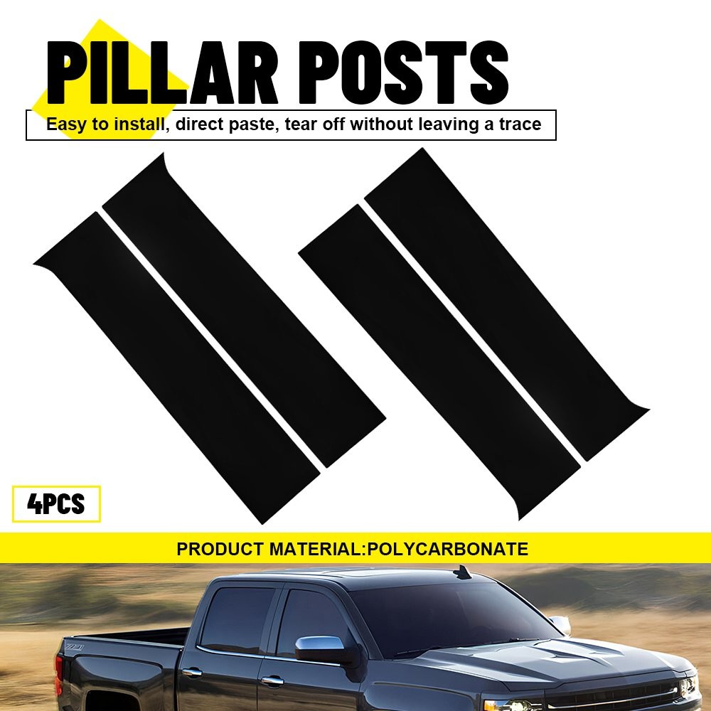 Fit 2014-2018 Silverado Chevy Sierra Polycarbonate GMC Black Pillar Post Trim