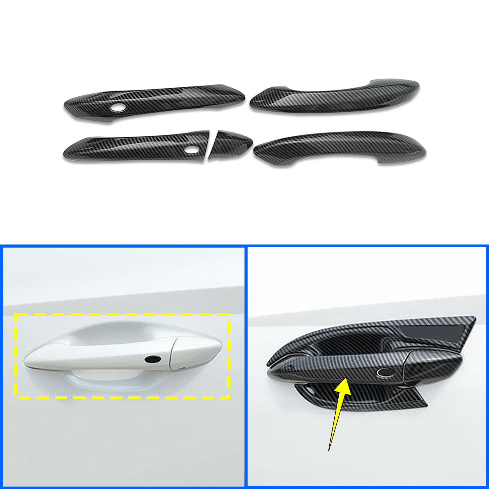 LHD Carbon Fiber Door Handle Cover Trim For Hyundai Tucson 2022 2023 Accessories