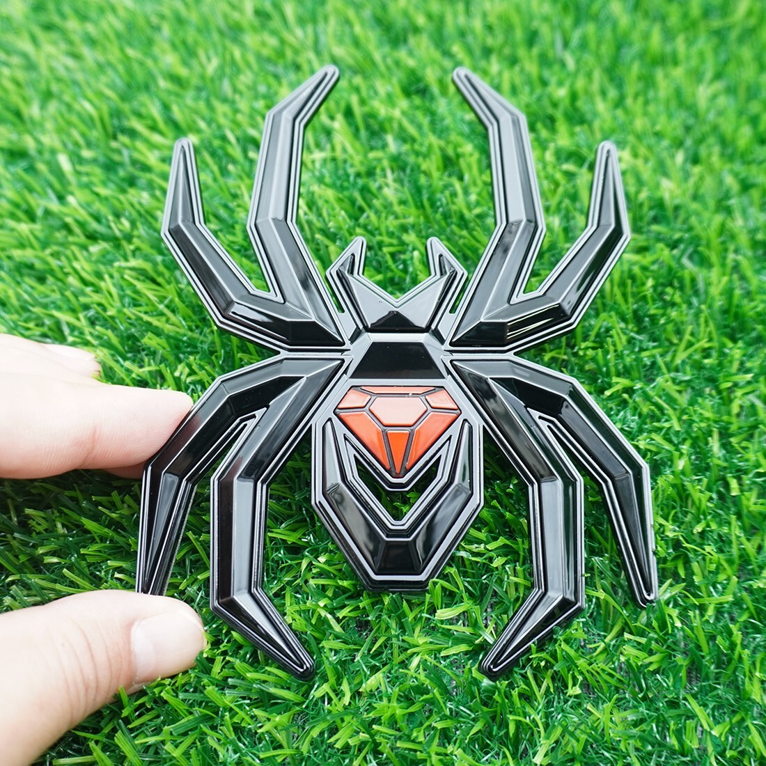 1Pc Custom Spider Logo Emblems 3D Car Badges Black Widow Edition Black Red