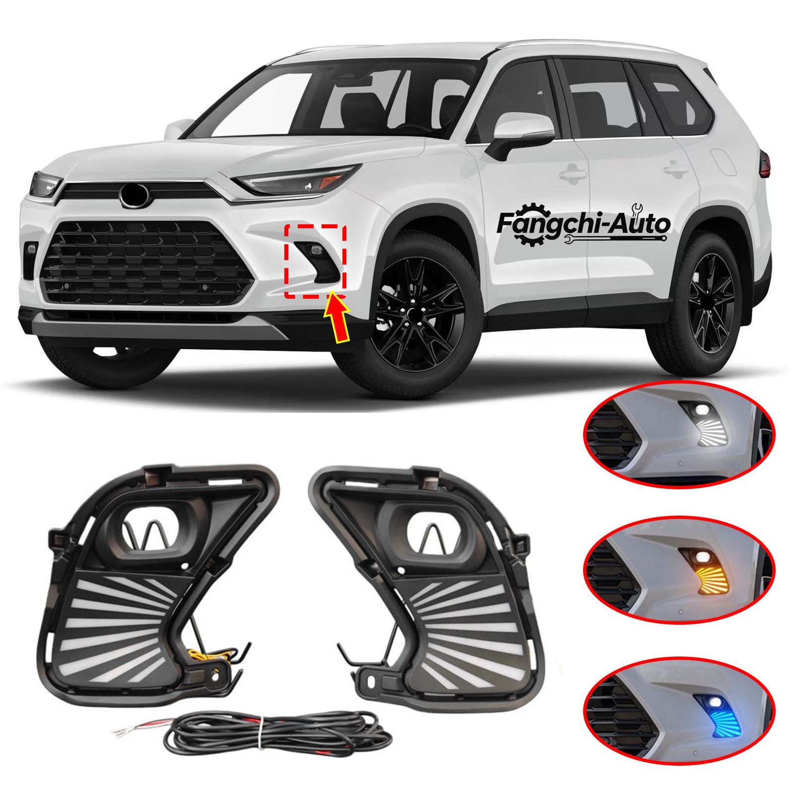For Toyota Grand Highlander 2024-2026 LED Daytime Running Light Fog Lamp 2pcs