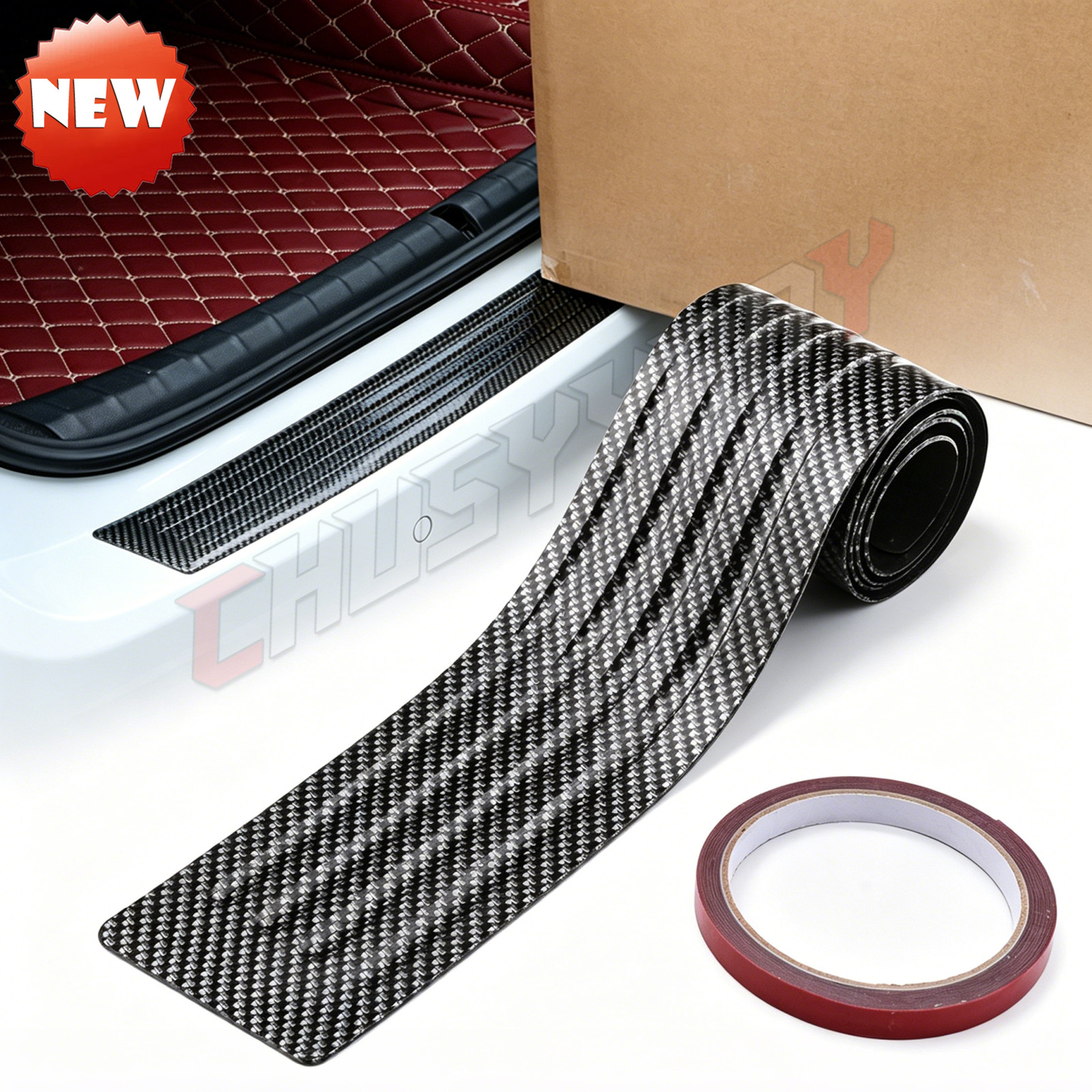 Durable Carbon Fiber Style Car Rear Bumper Guard Trim Protector Strip For Auto