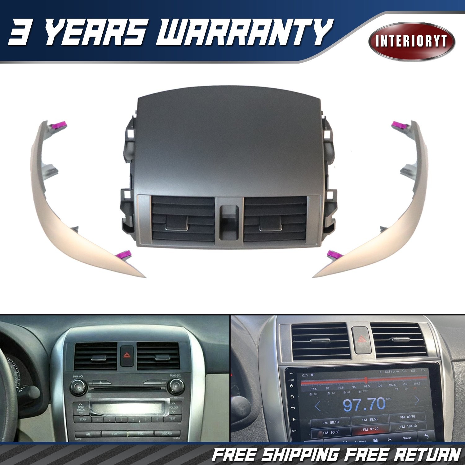 Center Dash A/C Outlet Air Vent Panel w/ Strip Trim For 09-13 Toyota Corolla