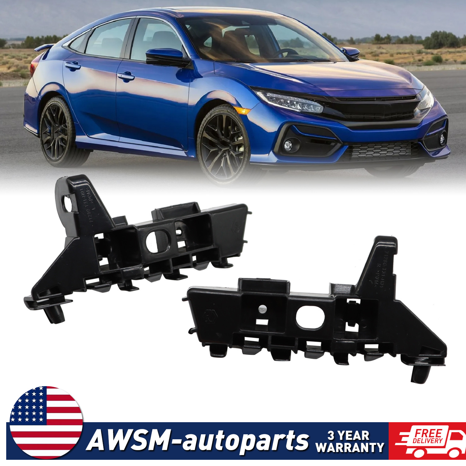 For Honda Civic 2022-2024 Front Left & Right Side Bumper Bracket Retainer 2PCS