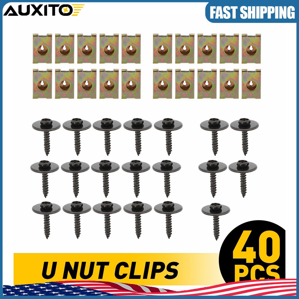Universal U-Clips & Body Bolts Screws Fastener Car Fender Bumper Retainer 40Pcs