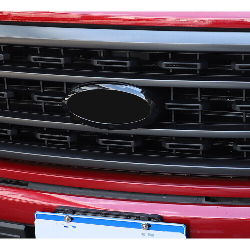 BLACK FOR FORD F150 2021-22 FRONT LOGO EMBLEM BADGE RING COVER TRIM WITH CAMERA
