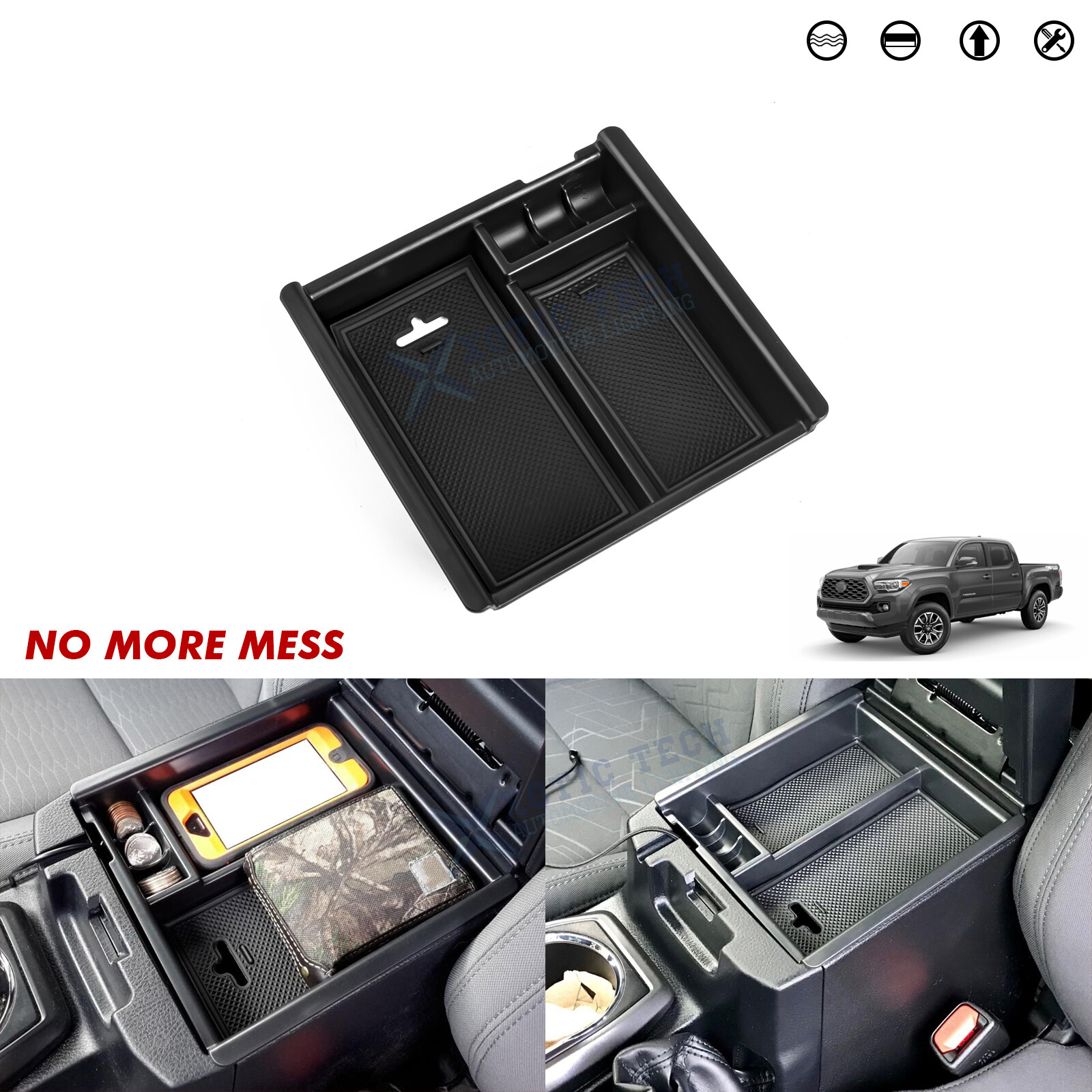 1X Armrest Box Secondary Tray Coin Storage Container For Toyota Tacoma 2016-2023