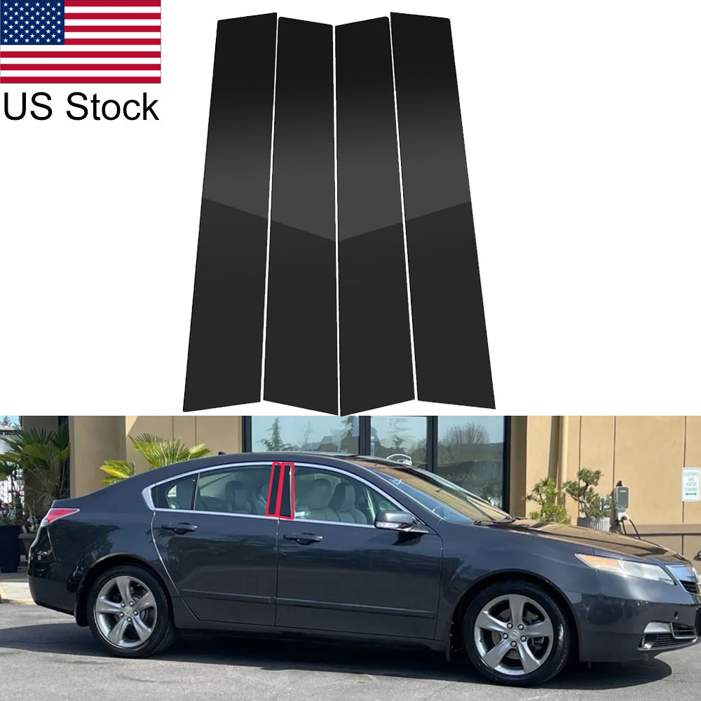 4Pcs Glossy Piano Black Pillar Posts Window Door Trim Covers For Acura TL 09-14