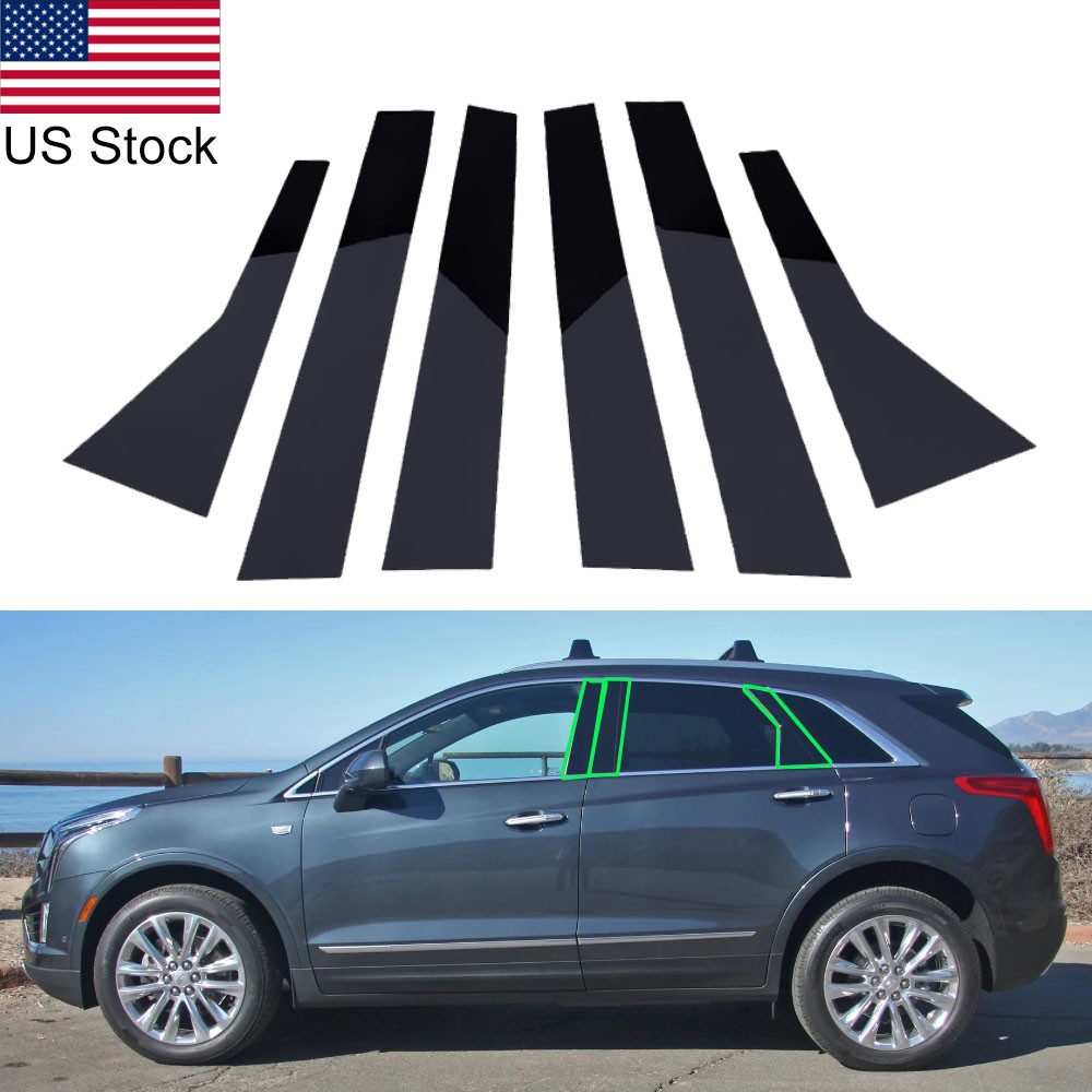 6pcs Glossy Piano Black Pillar Posts Door Covers Trim For 2017-2023 Cadillac XT5