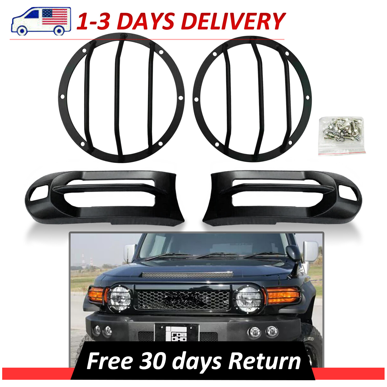 Iron Front Head Light Lamp Ring + Fog Light Bumper Lamp Cover Trim Set 07-14