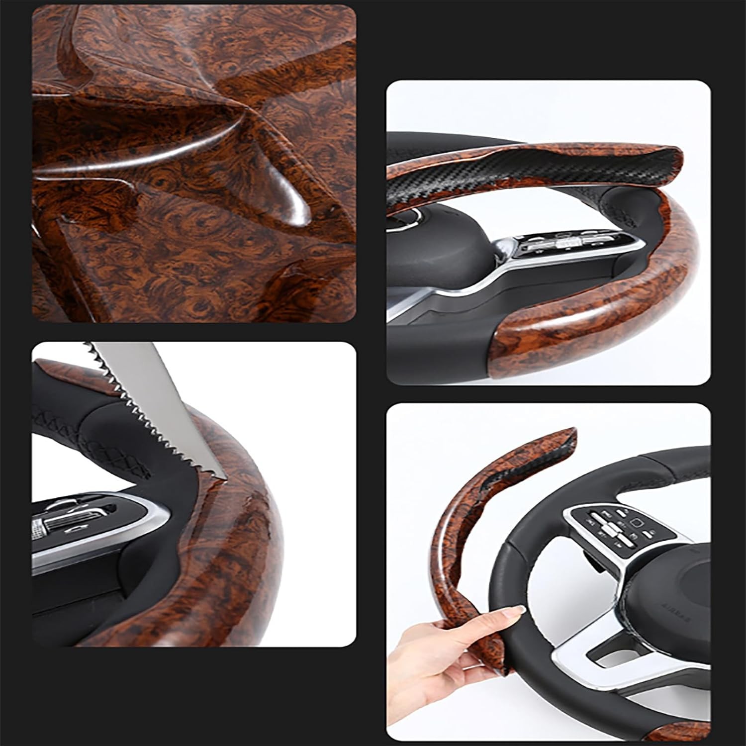 3PCS for TOYOTA Wood Grain Car Carbon Fiber Anti-Skid Steering Wheel Cover 15”