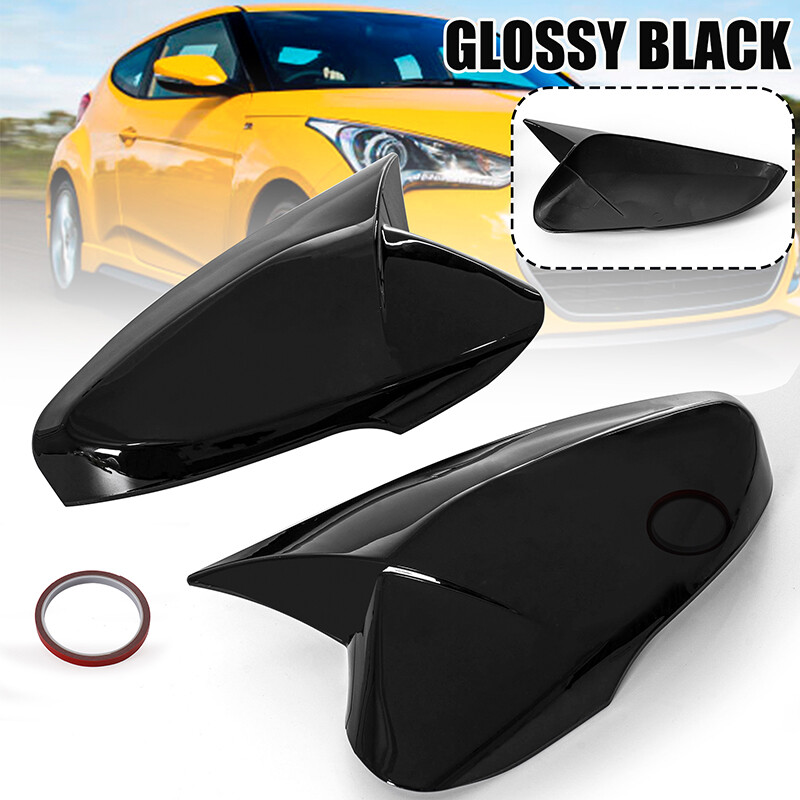 For Hyundai Veloster 2012-17 OX Horn Rearview Side Mirror Cover Trim Gloss Black