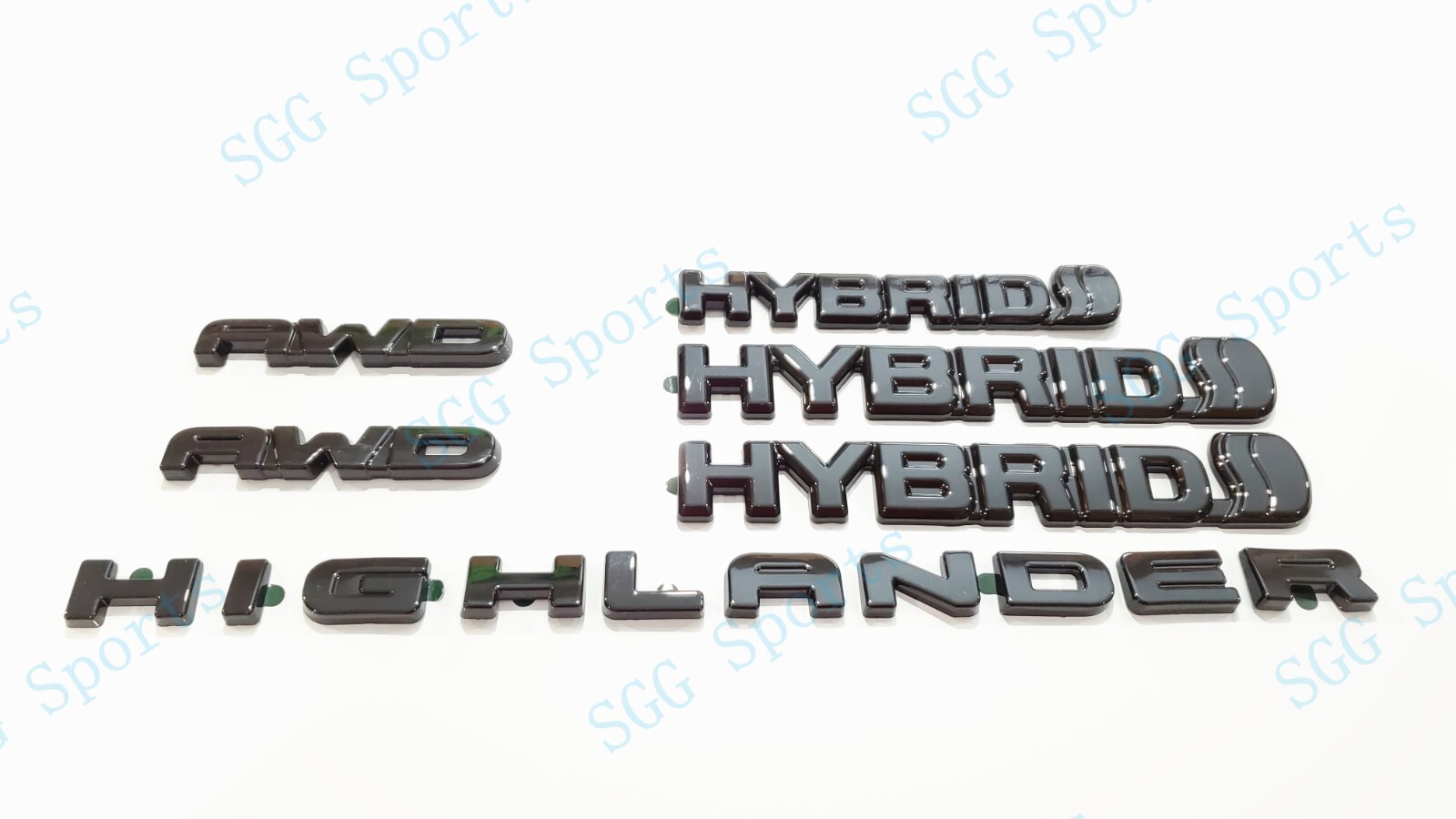 6PCS Gloss Black HYBRID Highlander AWD OVERLAY Emblem Fit 2020+Toyota Highlander