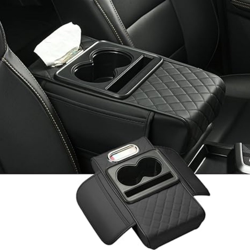 Car Arm Rest Cover Car Center Console Cover with Cup Holders and Tissue Box Slot