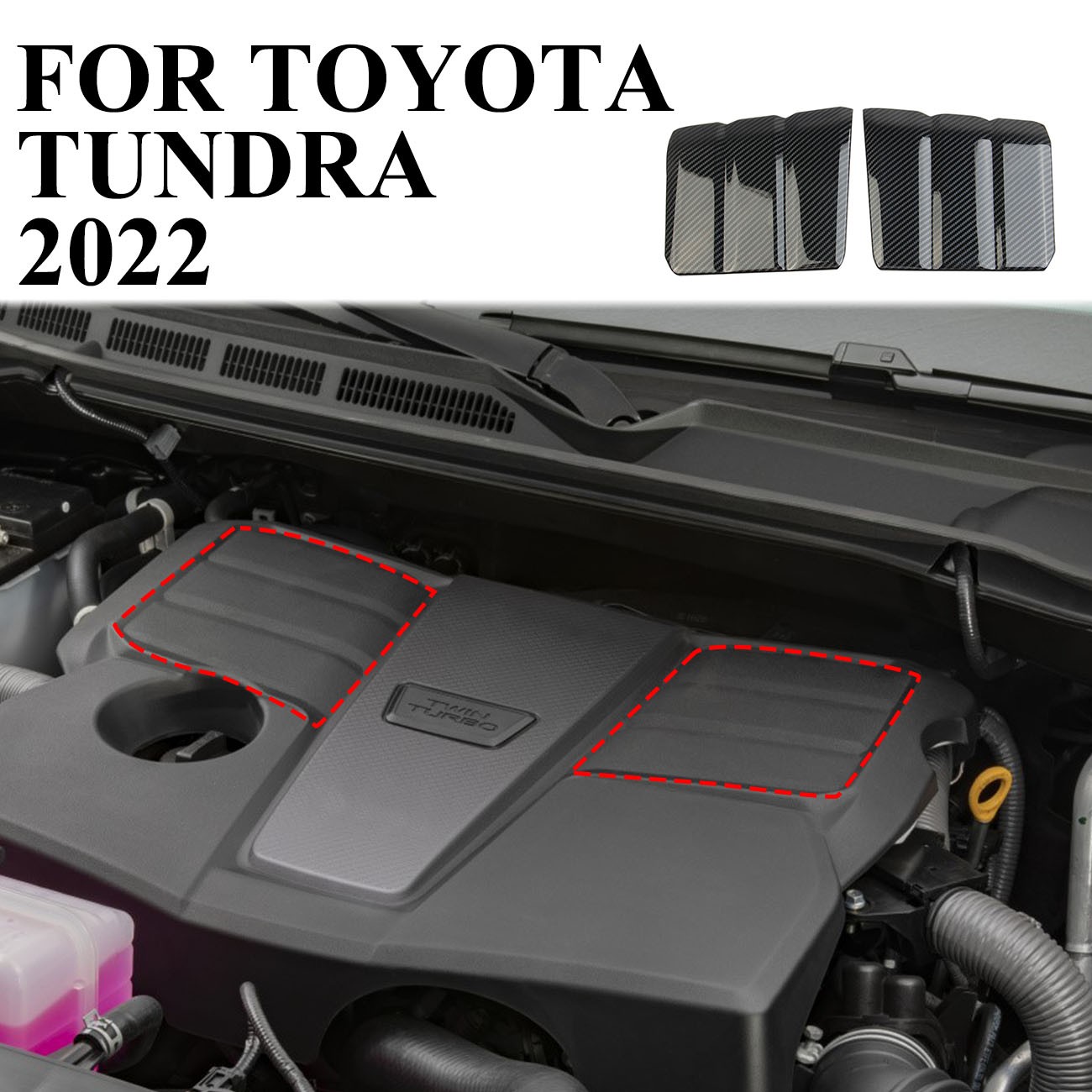 Carbon fiber Style Engine Shroud Cover Panel Trim For Toyota Tundra 2022+