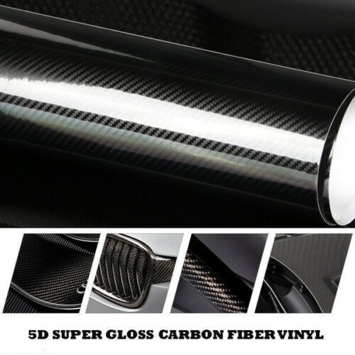 5D Ultra Shiny Gloss Glossy Black Carbon Fiber Vinyl Wrap Sticker Decal 12″x60″