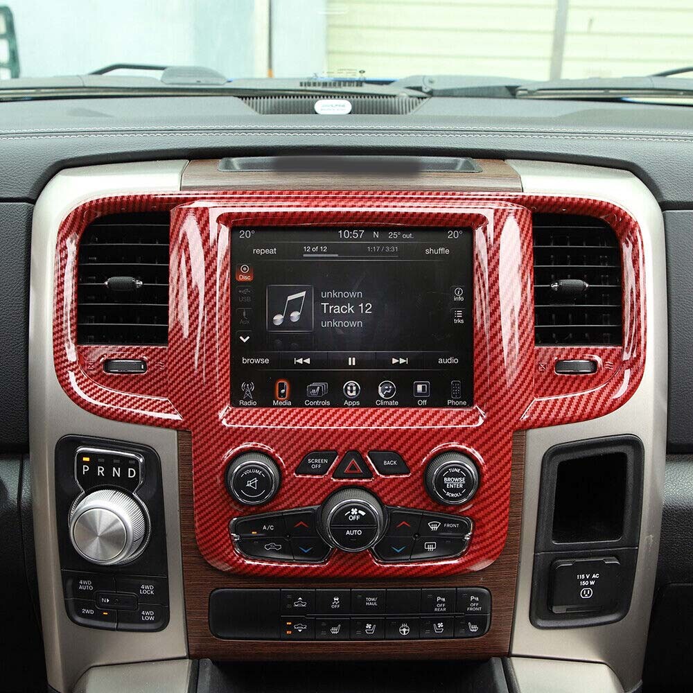 Central Control GPS Navigation Decor Panel for Dodge RAM 1500 2011-17 Red Carbon