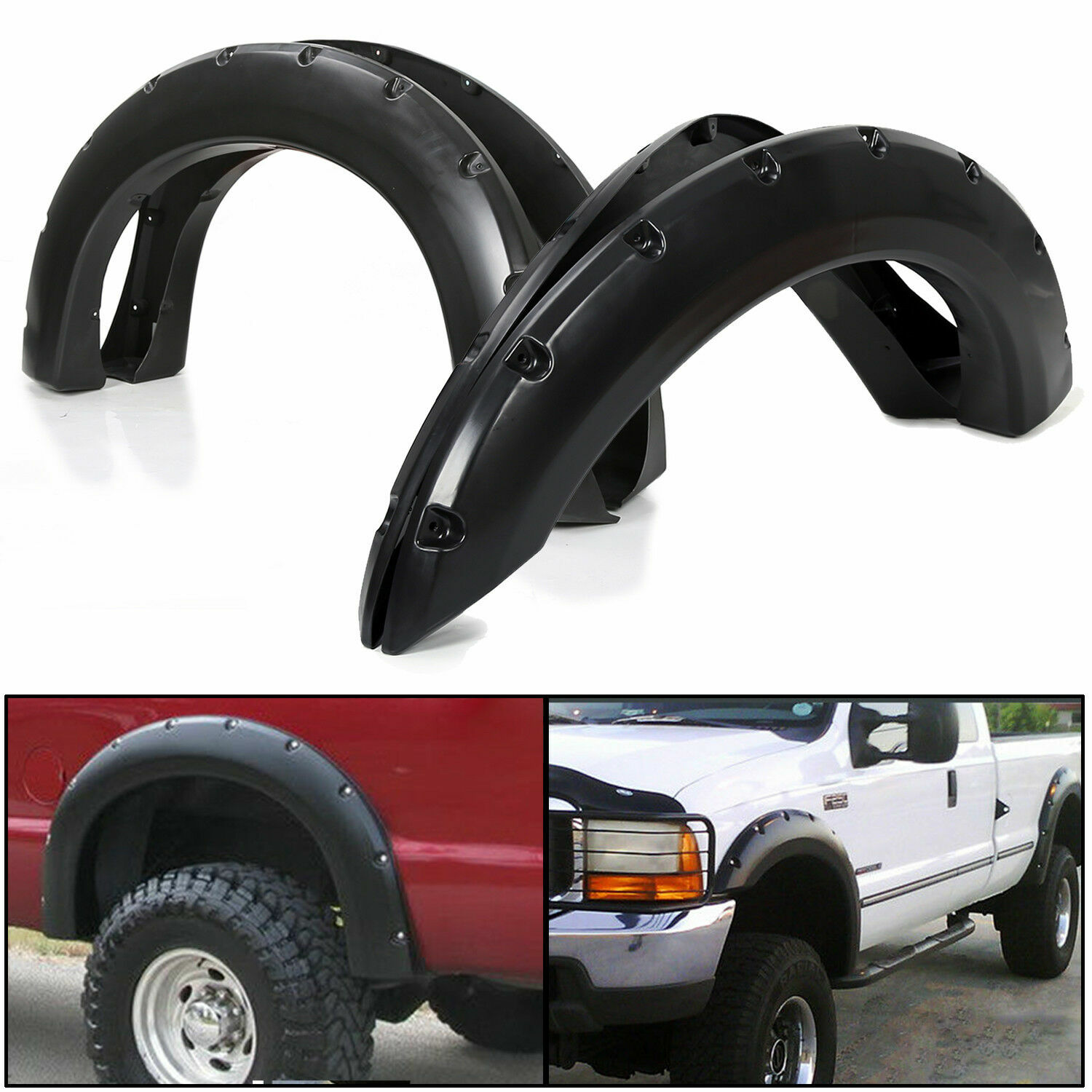 Fender Flares For 99-07 Ford F250 F350 SuperDuty Wheel Pocket Rivet Style 4pc