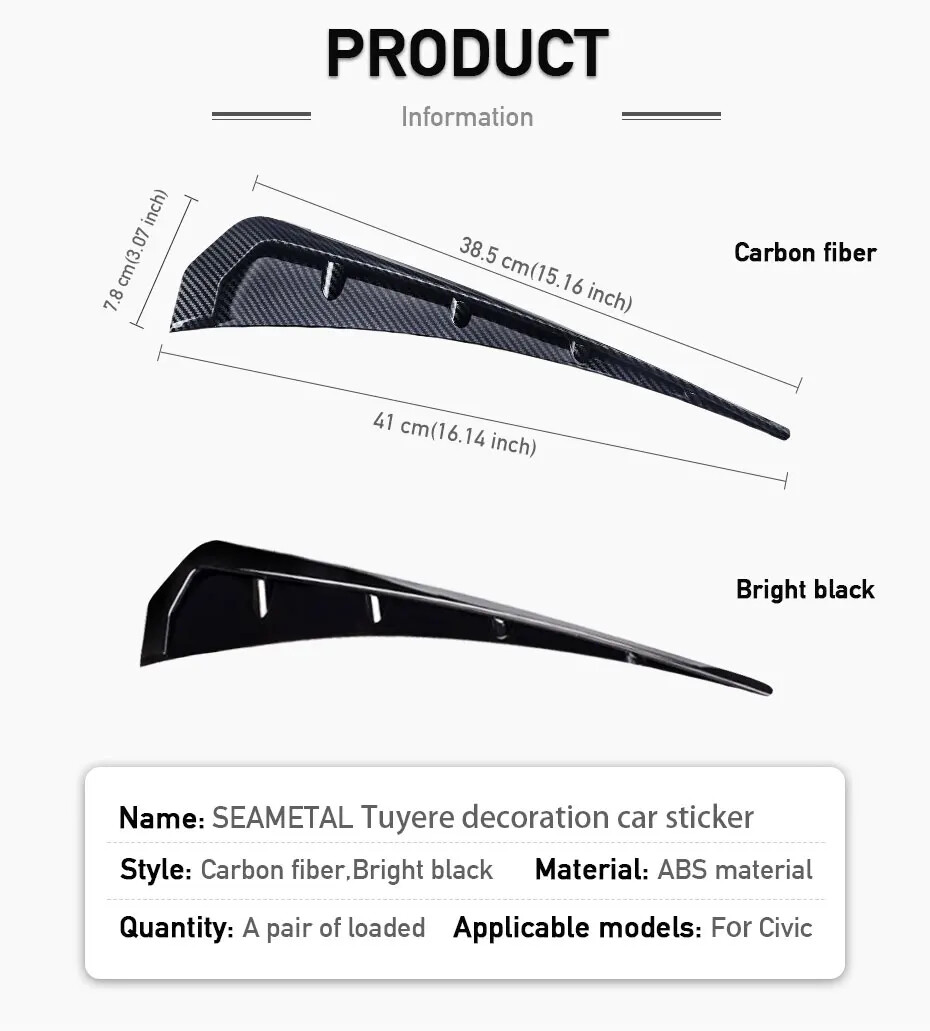 Fender Spoiler Knife Side Gills Universal Air Vent Decorative Side Wing Stickers