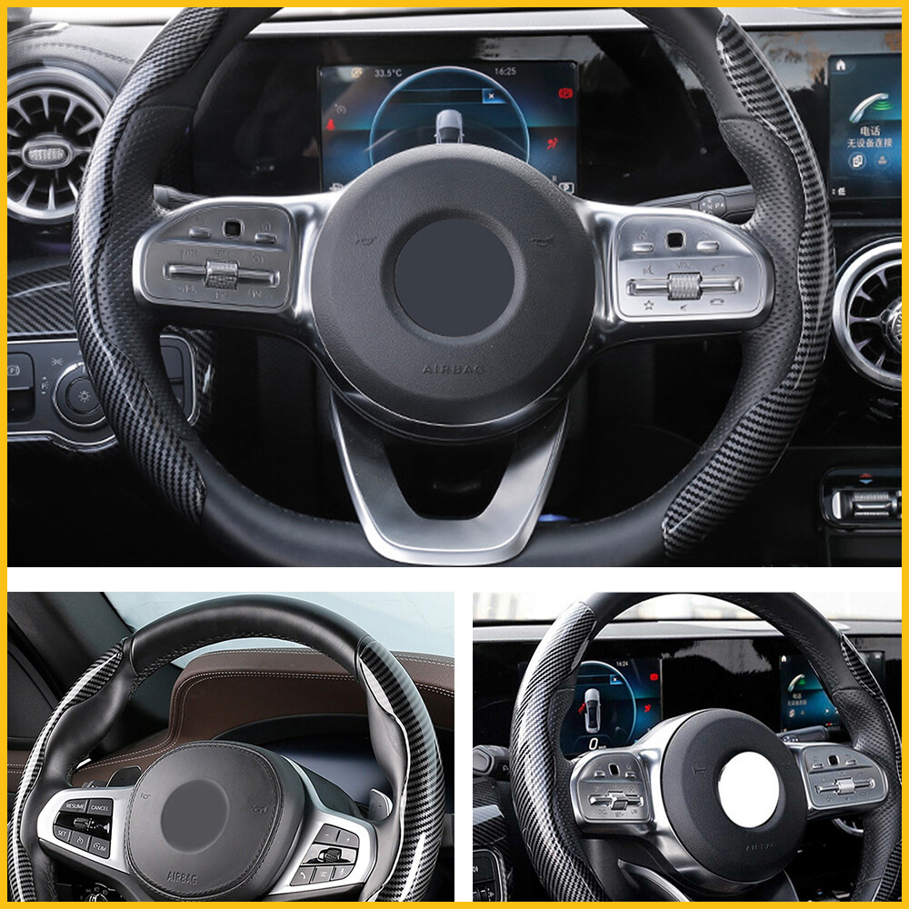 For Mercedes-Benz Carbon Fiber Car Steering Wheel Booster Cover Accessories 2PC
