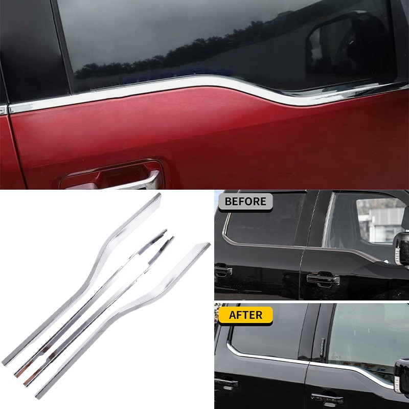 4PCS L+R Chrome Window Molding Bottom Sill Trim Strip For Ford F150 2015-2020