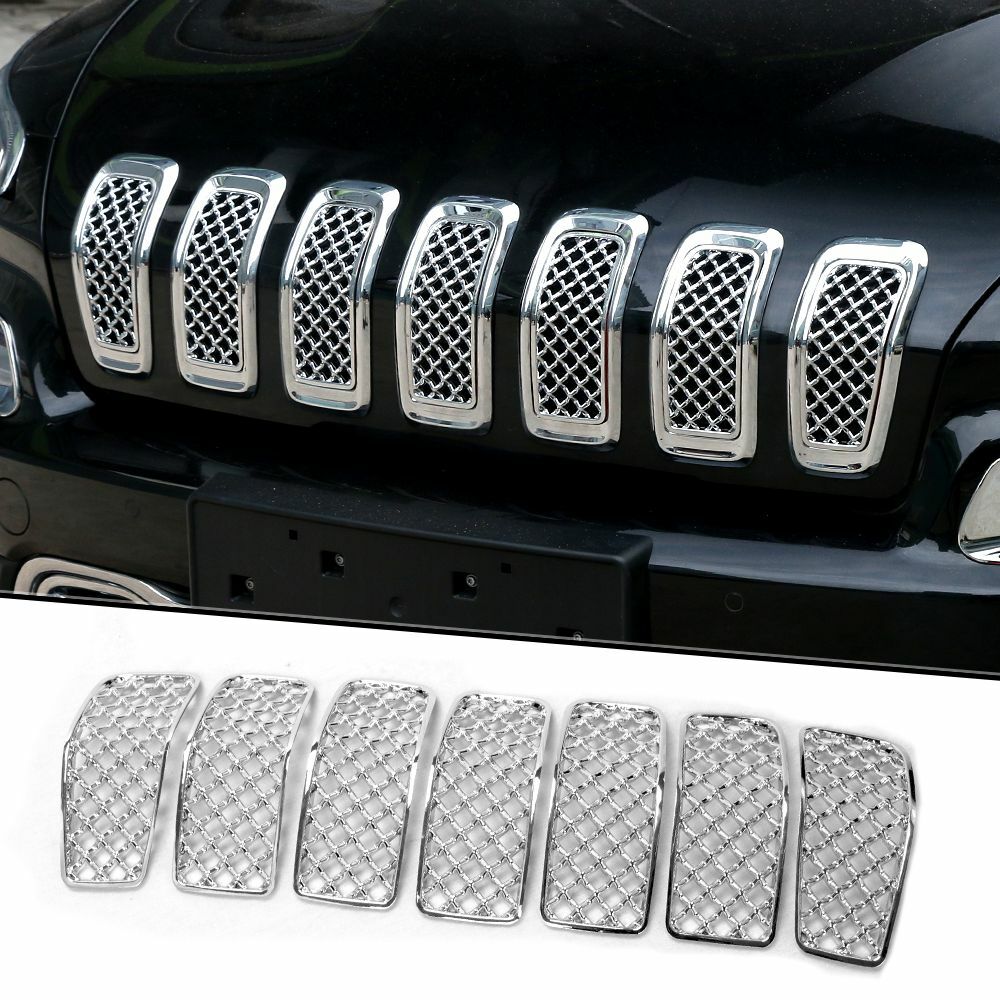 Front Center Mesh Grill Insert Trim Ring for Jeep Cherokee 2014-2018 Chrome,7pcs