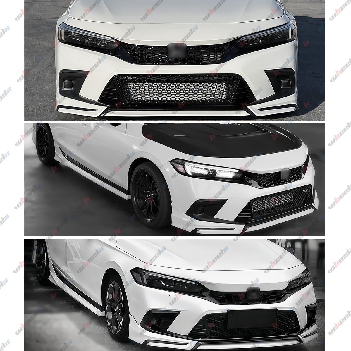 Pearl White Yofer Style V3 Front Bumper & Honeycomb Grille For 22-24 Honda Civic