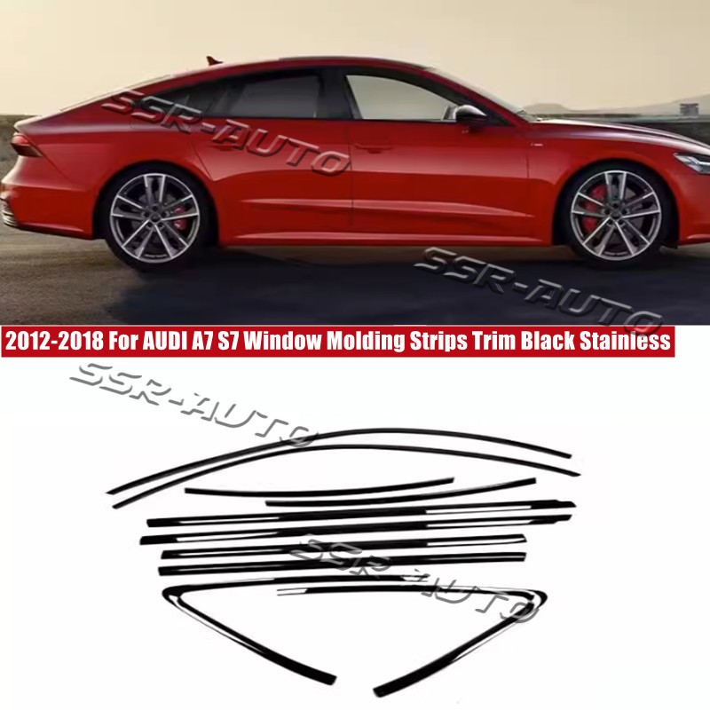 For AUDI A7 S7 2012-2018 Glossy Black Car Window Moulding Strip Trim 10x