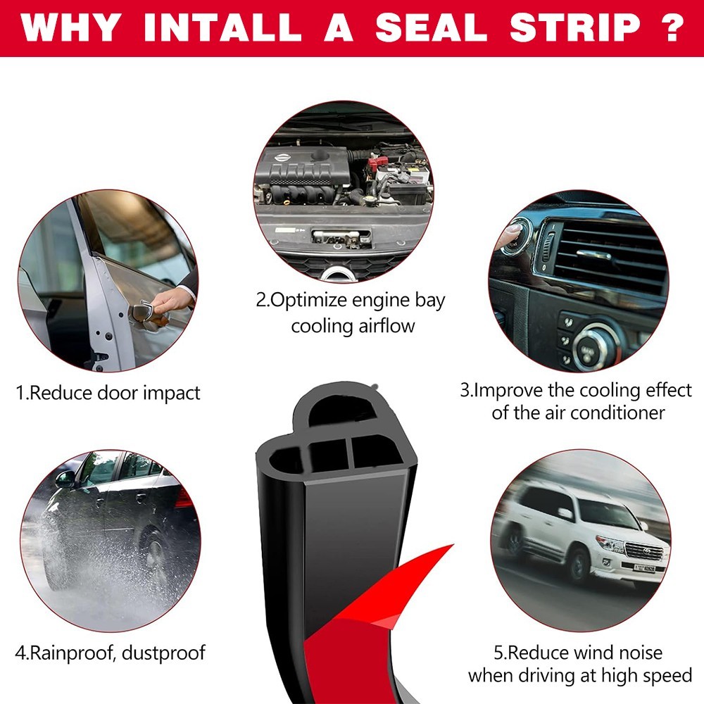 32Ft/10M Car Door Seal Strip Rubber Auto Weather Stripping for Hood Trunk Window
