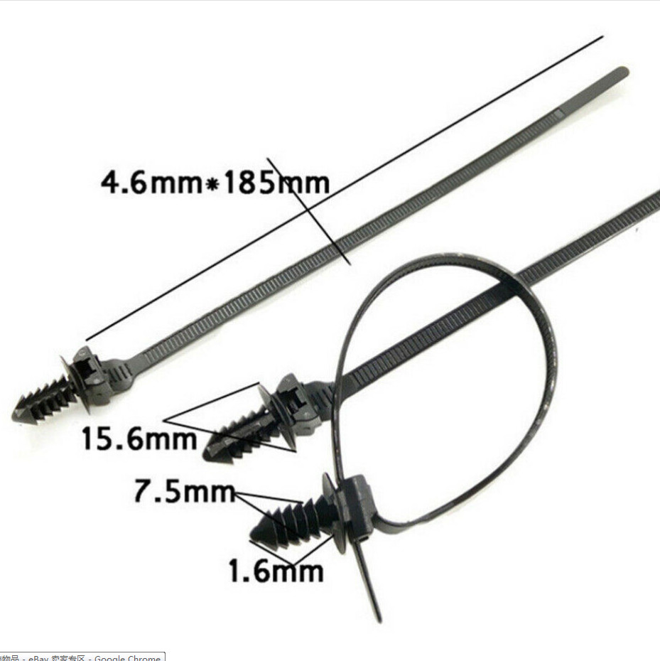 100PCS Black 205X4.6mm Car Releasable Nylon Cable Wrap Mount Tie Fastening Clips