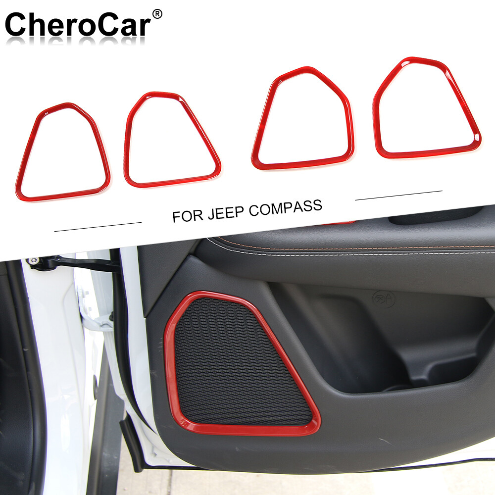 4pcs Door Speaker Decor Ring Trim Cover Frame for Jeep Compass 2017-2022 Red