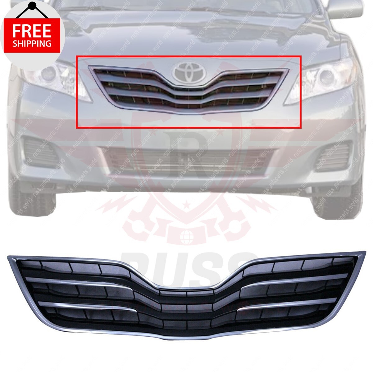 New Front Grille Chrome Shell with Black Insert Fits 2010-2011 Toyota Camry