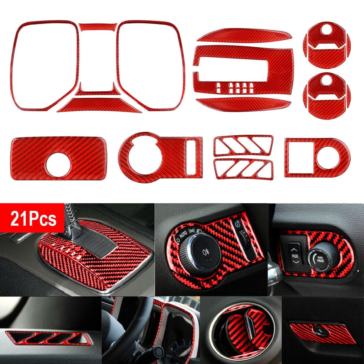 For Chevrolet Camaro 2010-2015 Red Carbon Fiber Full Set Interior Trim Cover 21*