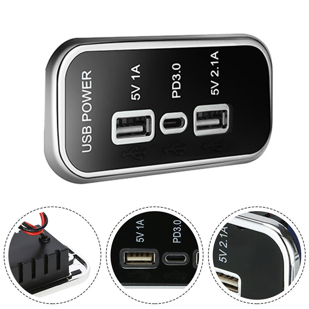 PD Type-C USB Car Charger Socket Power Adapter Outlet 3 Ports For Truck ATV Boat