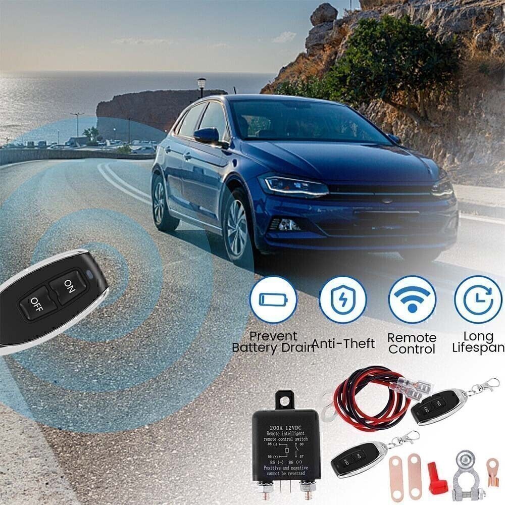 Wireless Dual Remote 12V 200A Car Battery Disconnect Switch Kill Relay Black