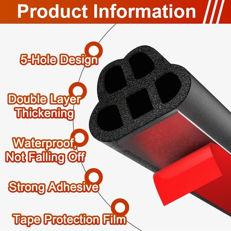 16.4ft Car Rubber Seal Strip Universal Car Door Weather Stripping Self Adhesive