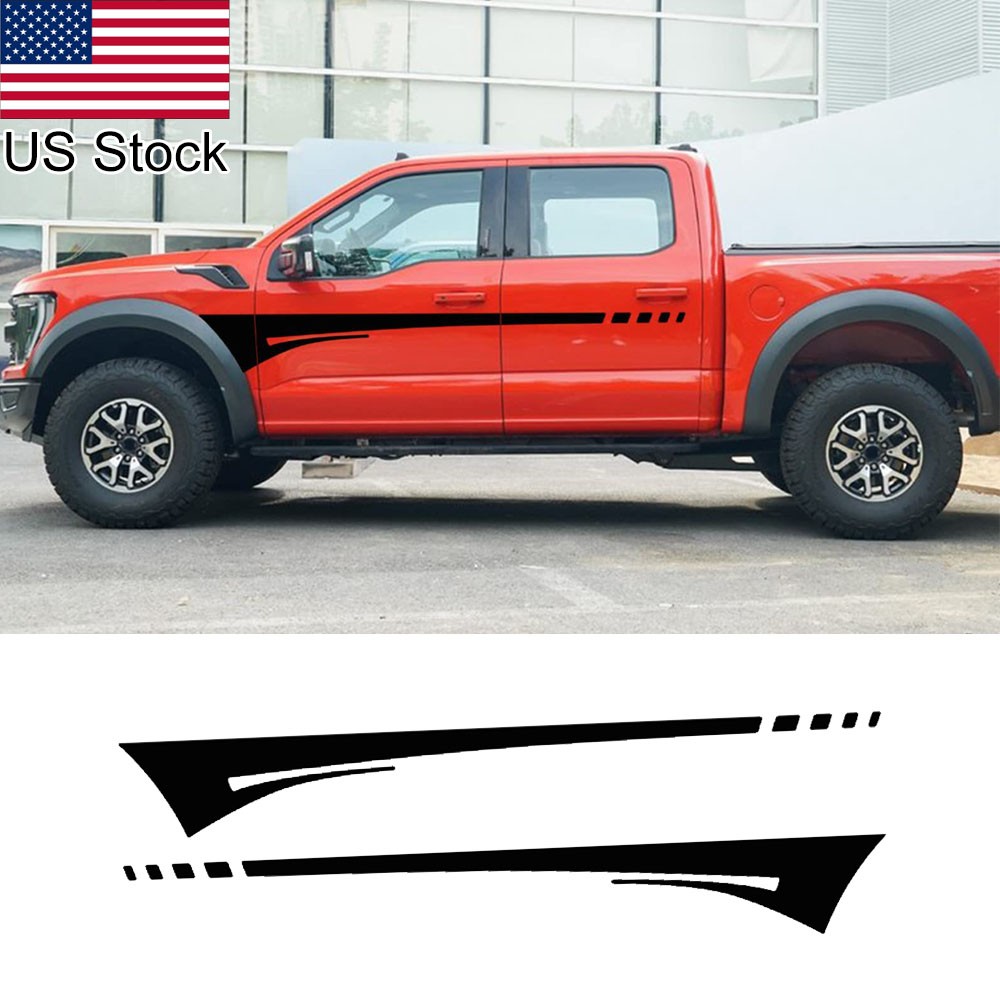 2pcs 82.5” Black Sports Racing Stripe Graphic Body Side Door Decals Stickers