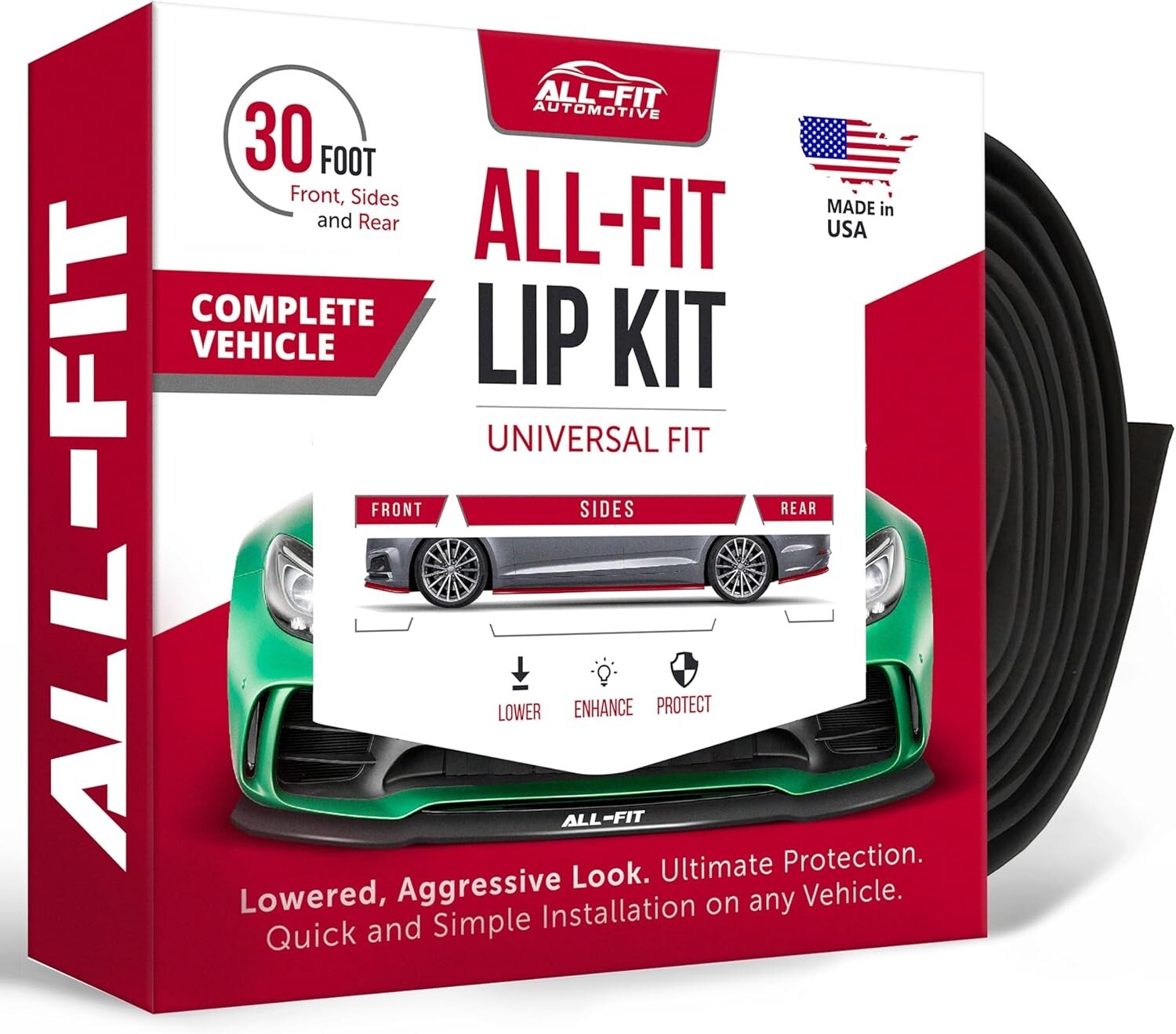 All-Fit Universal Complete 2.5″ Lip Kit With Hardware Front, Sides, Rear (Black)