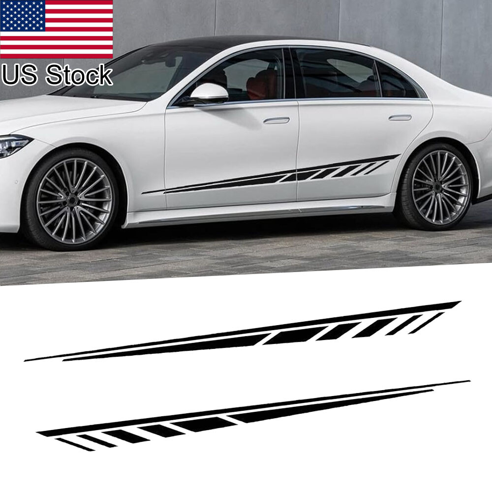 2pcs 67” Black Sport Racing Stripes Car Side Body Skirt Vinyl Sticker Decal