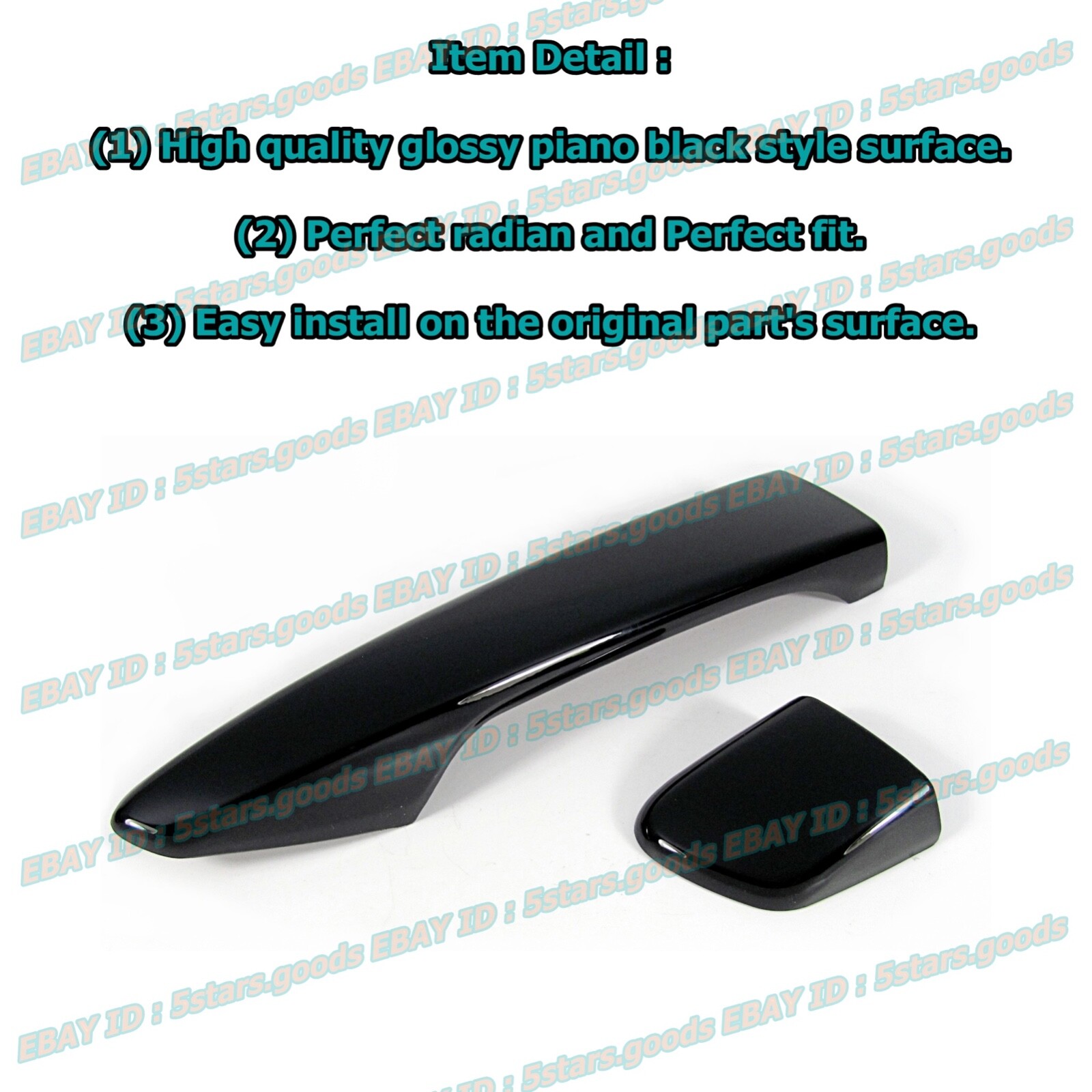 Glossy Pure Black Side Door Handle Cover Trim For 2013-2018 Lexus ES350 Sedan