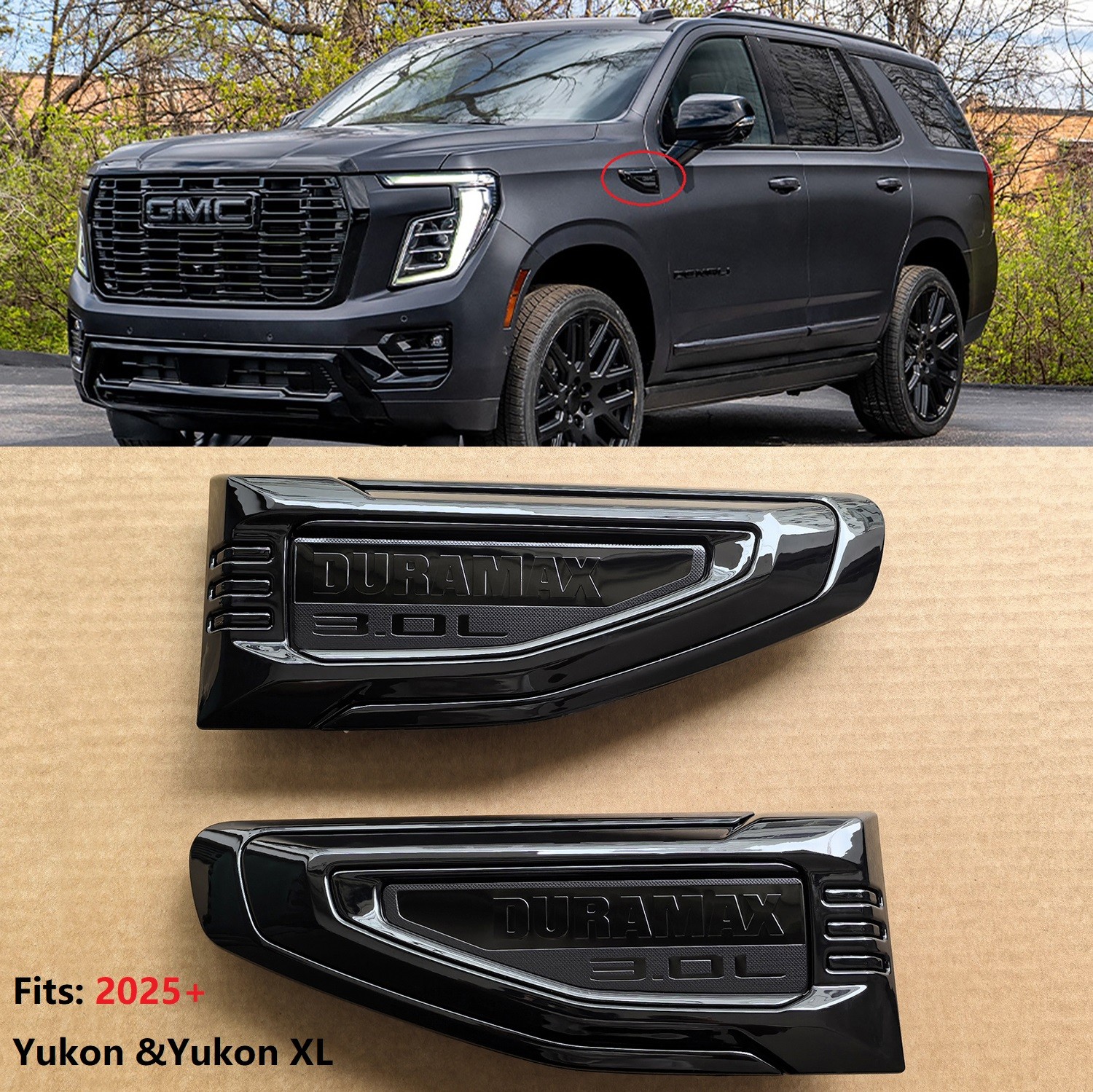 OEM 2025 2026 GMC Duramax 3.0L Vent Emblem for Yukon / Yukon XL Gloss Black