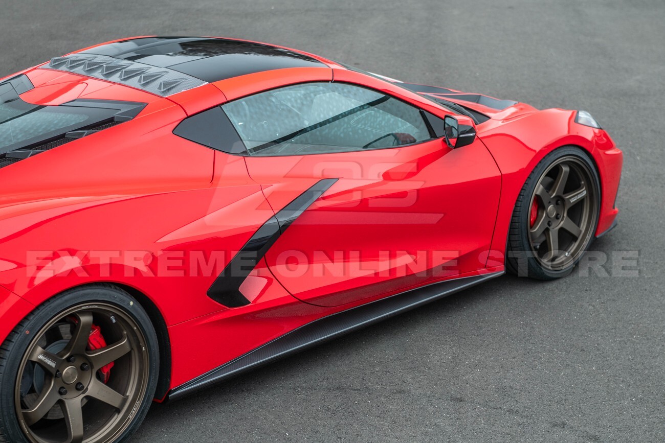 EOS Performance HYDRO-DIPPED CARBON FIBER Side Skirt Extension 20-Up Corvette C8