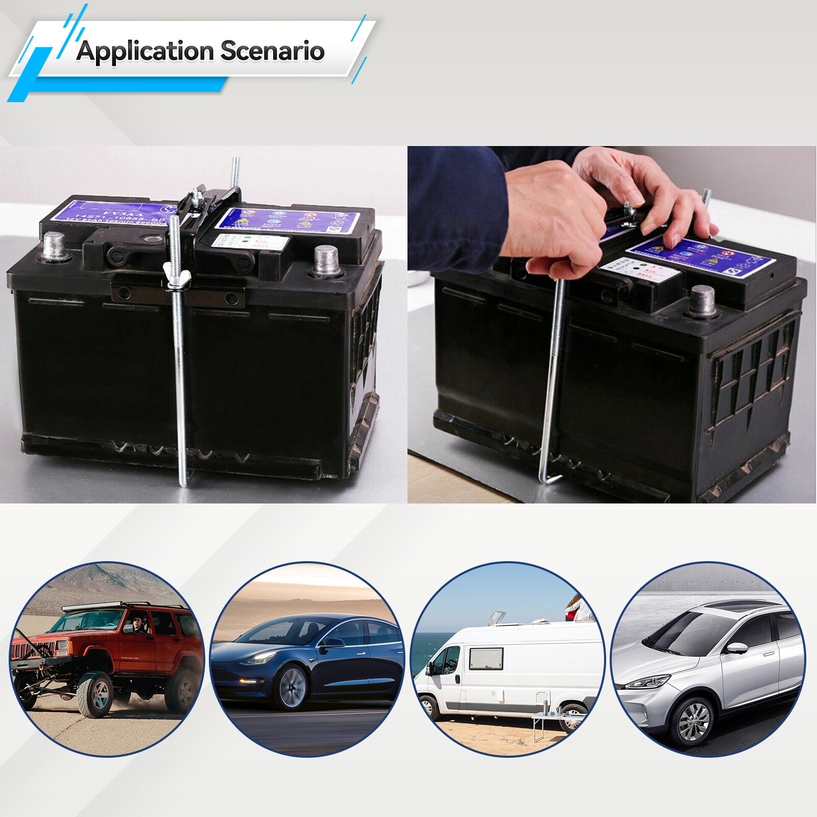 Universal Storage Battery Holder Adjustable Tray & Hold Down Clamp Bracket Kit,