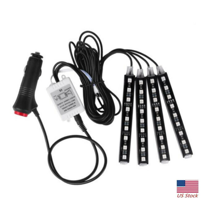 36 LED 4PCS Car Interior Atmosphere Neon Lights Strip Wireless IR Remote Control