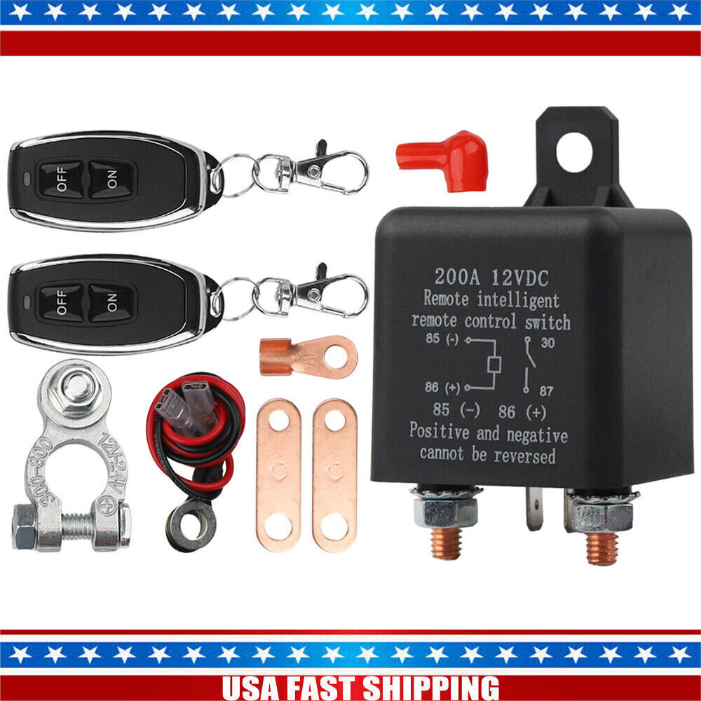 Wireless Dual Remote 12V 200A Car Battery Disconnect Switch Kill Relay Black