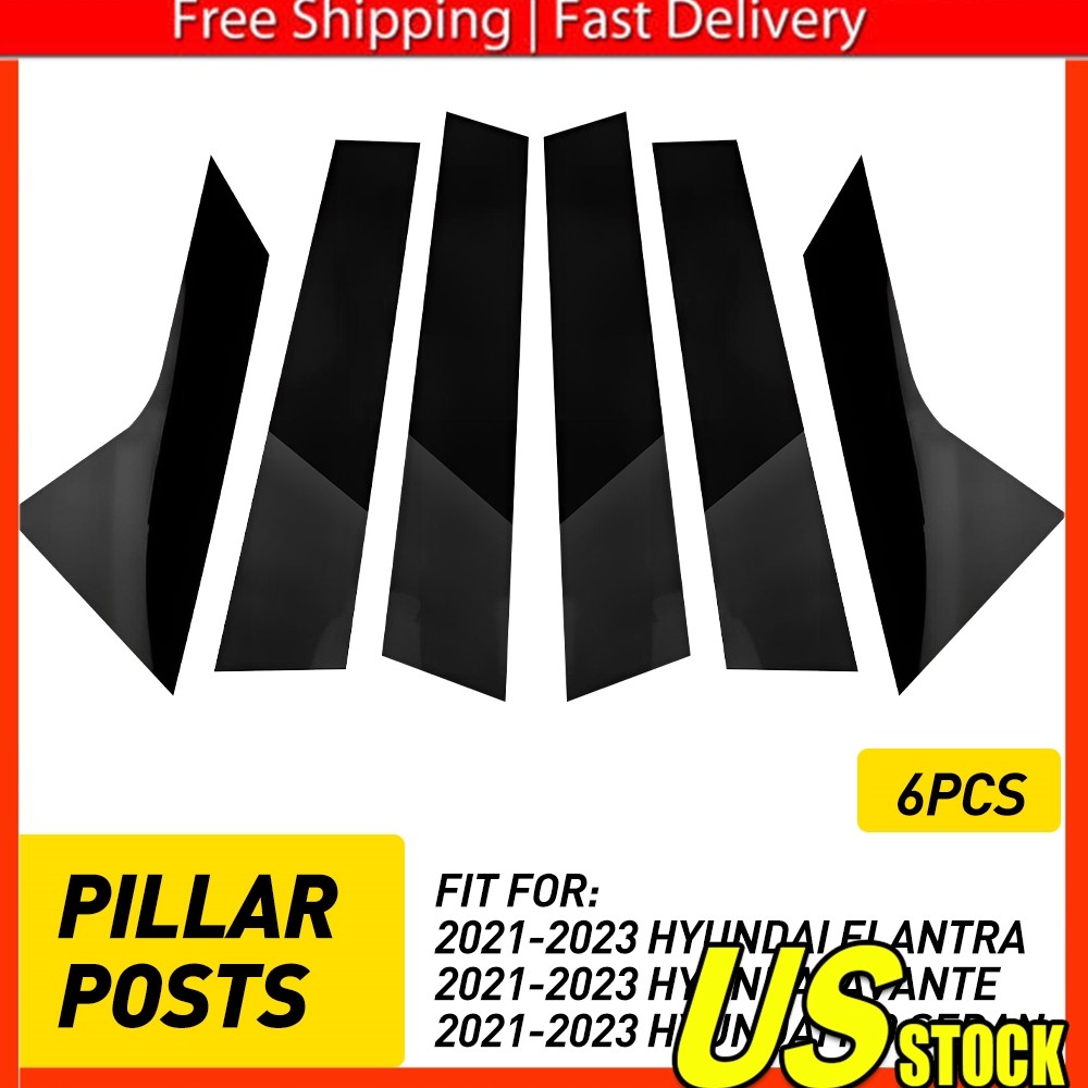 6Pcs Glossy Black Pillar Posts Door Window Trim For Hyundai Elantra 2021-2023 B